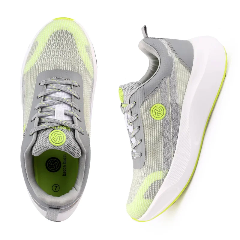 Bacca Bucci Grey and Neon Green Zippy Zest Flash Runners High-Performance Breathable Mesh Sports Shoes for Men | Best Price UAE
